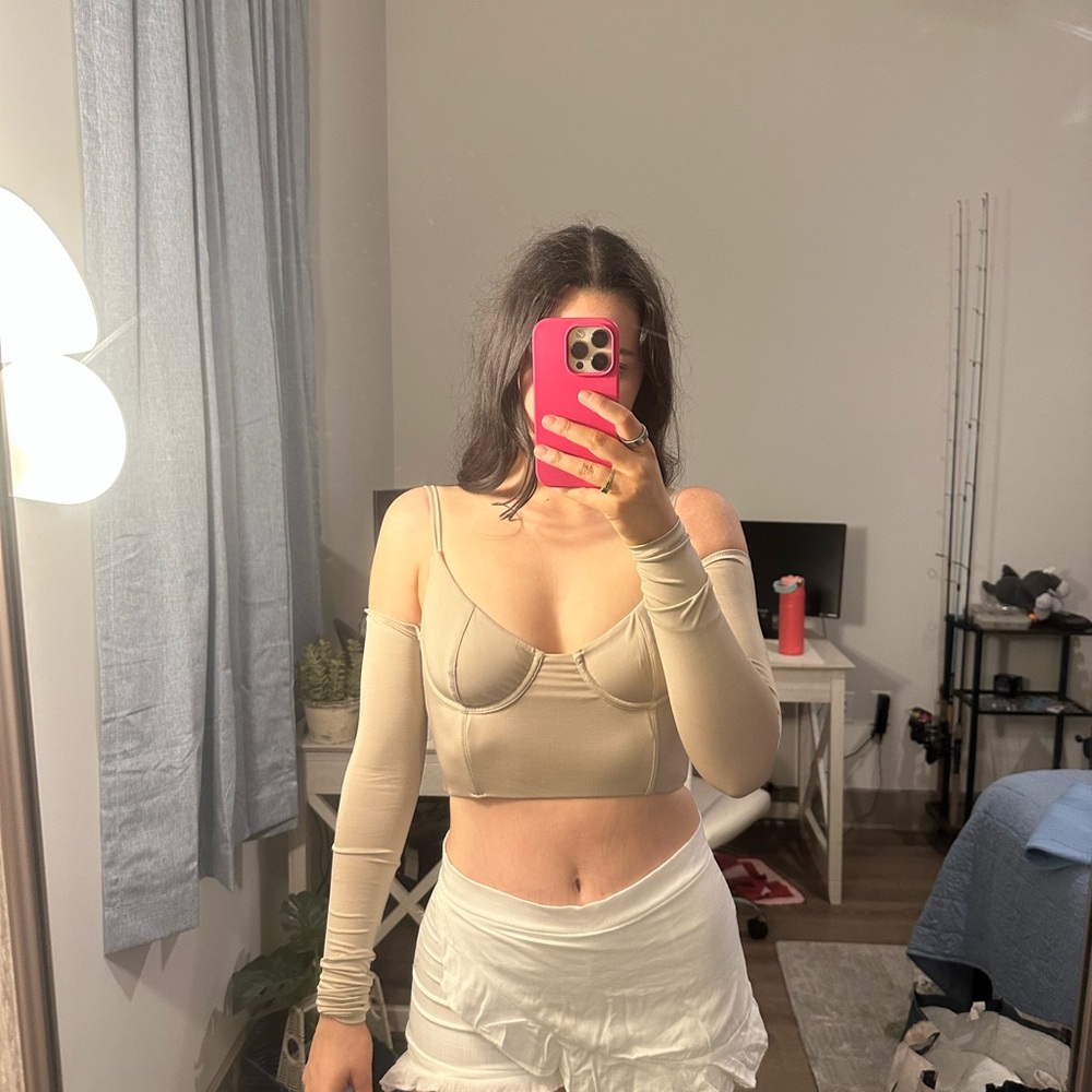 White Fox Boutique Cream Off-Shoulder Top